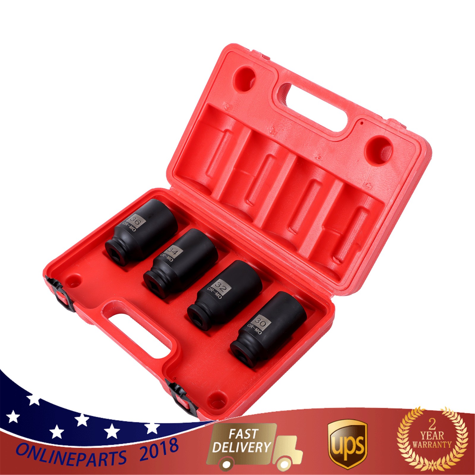 4Pcs Drive Spindle Axle Nut Socket Set 1/2″ 12 Point 30mm 32mm 34mm 36mm