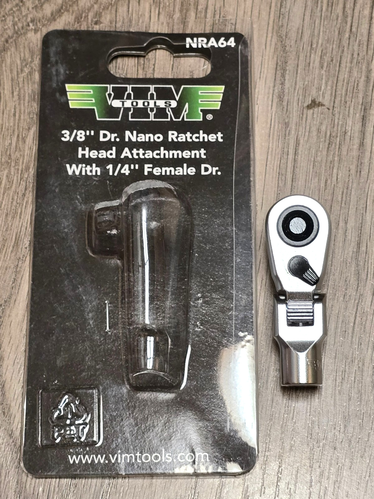 VIM Tools 3/8″ dr Nano Ratchet Head Attachment fits any 1/4″ dr Extension #NRA64
