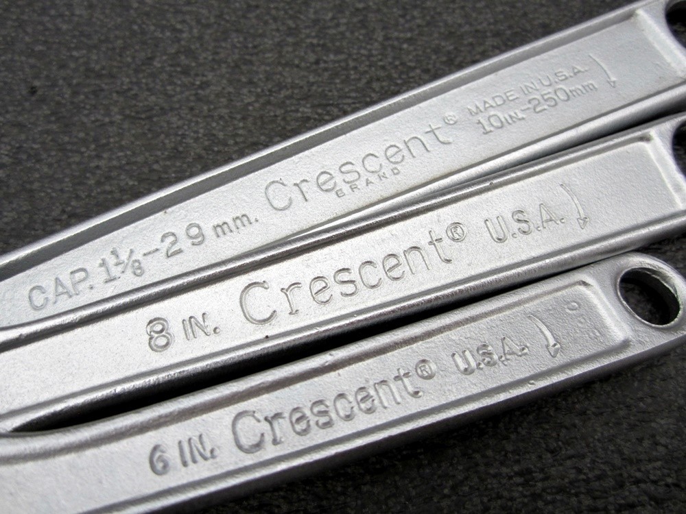 Vintage Crescent 6″ 8″ 10″ Adjustable Wrench Crestoloy Made in USA