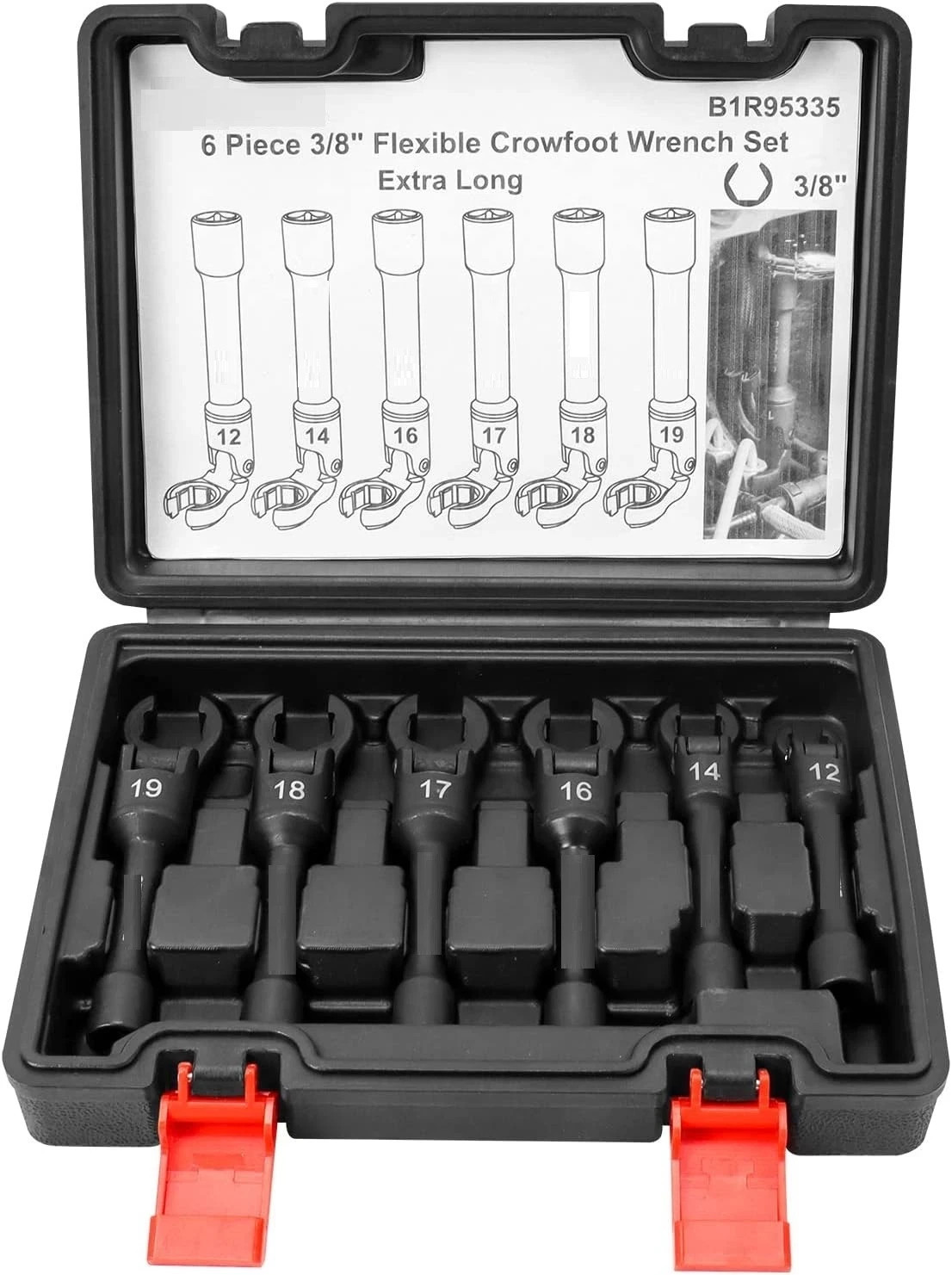 Long Flex Head Crowfoot Wrench Set 3/8″ Drive Flare Nut 12-19mm Fuel Line Tool