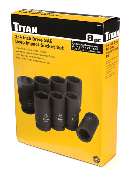 Titan 44300 8-Piece 3/4″ Drive SAE Deep Impact Socket Set