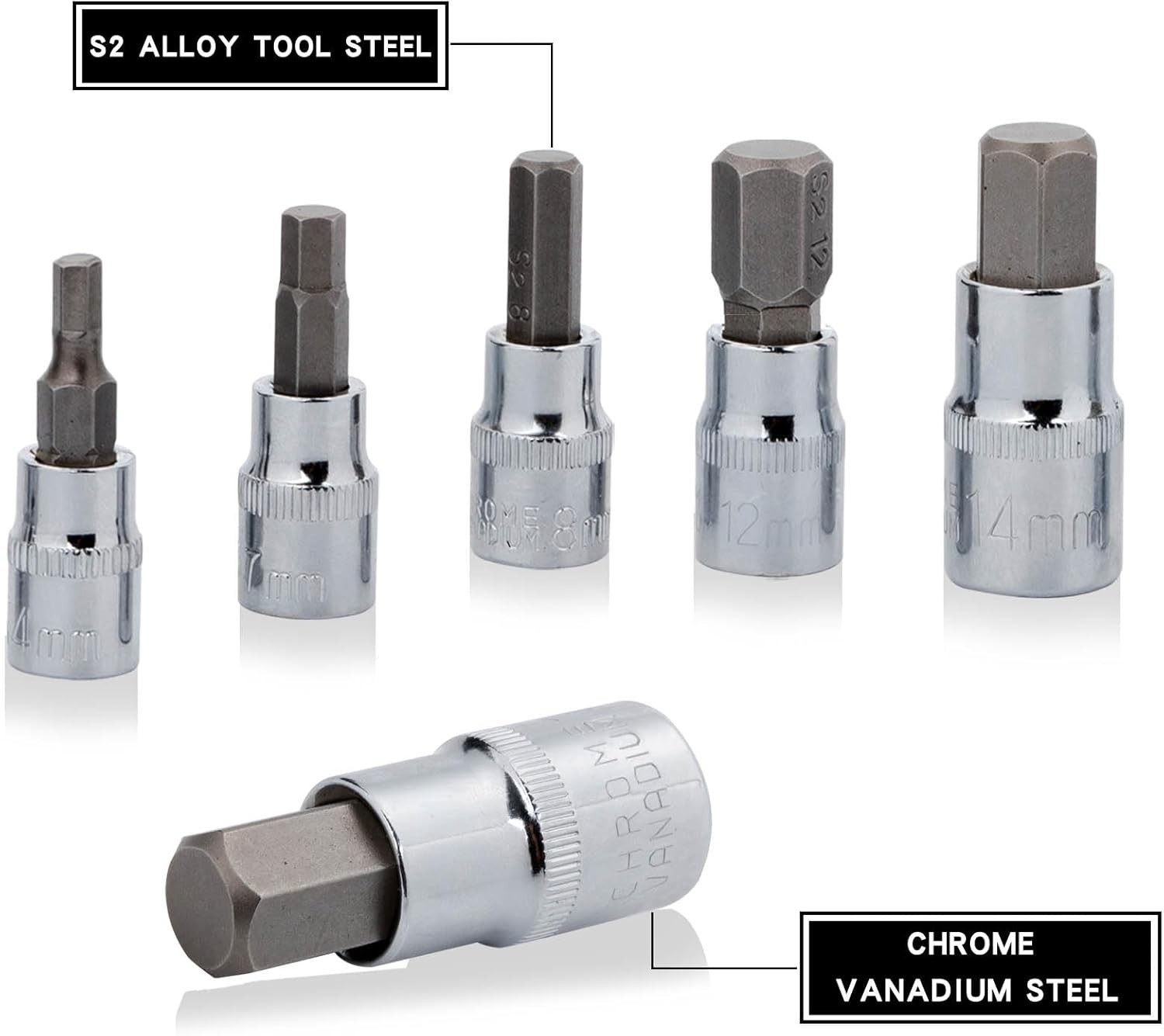 Versatile Hex Bit Socket Set with S2 Steel – 13 Pieces 2mm to 14mm