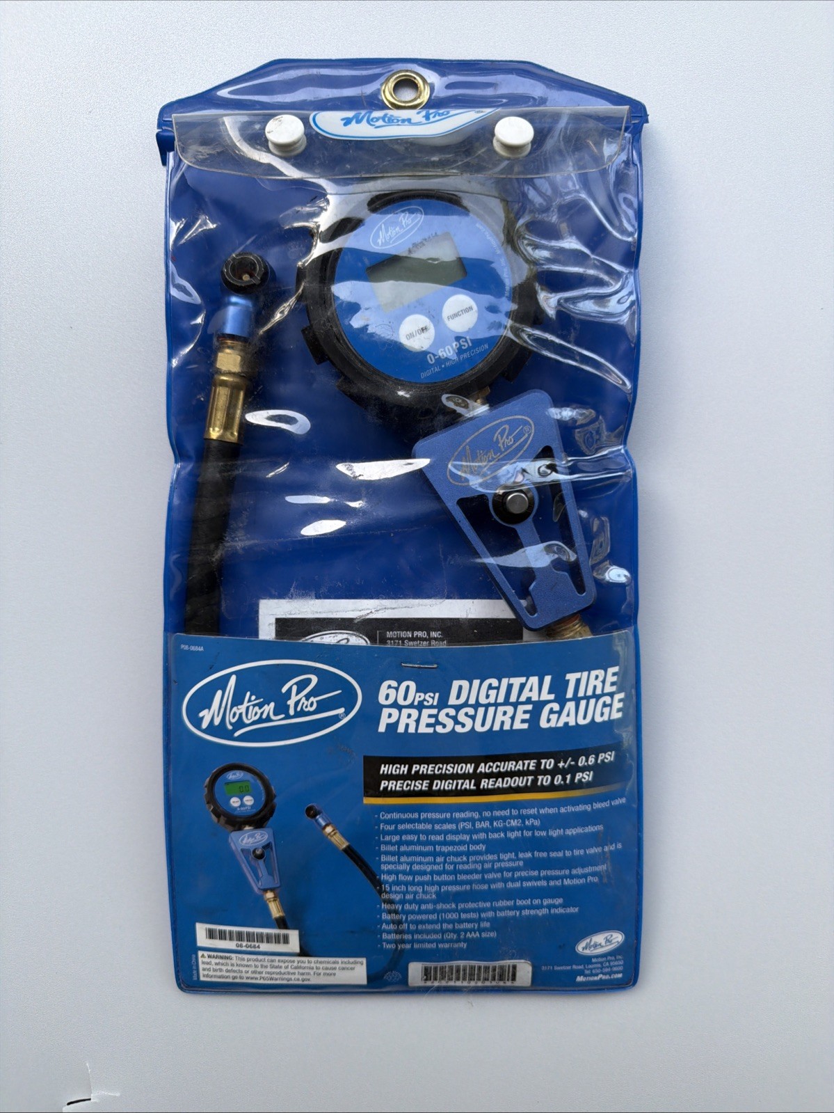 Motion Pro 08-0684 Digital Tire Pressure Gauge 0-60 PSI w/ Pouch & Packaging