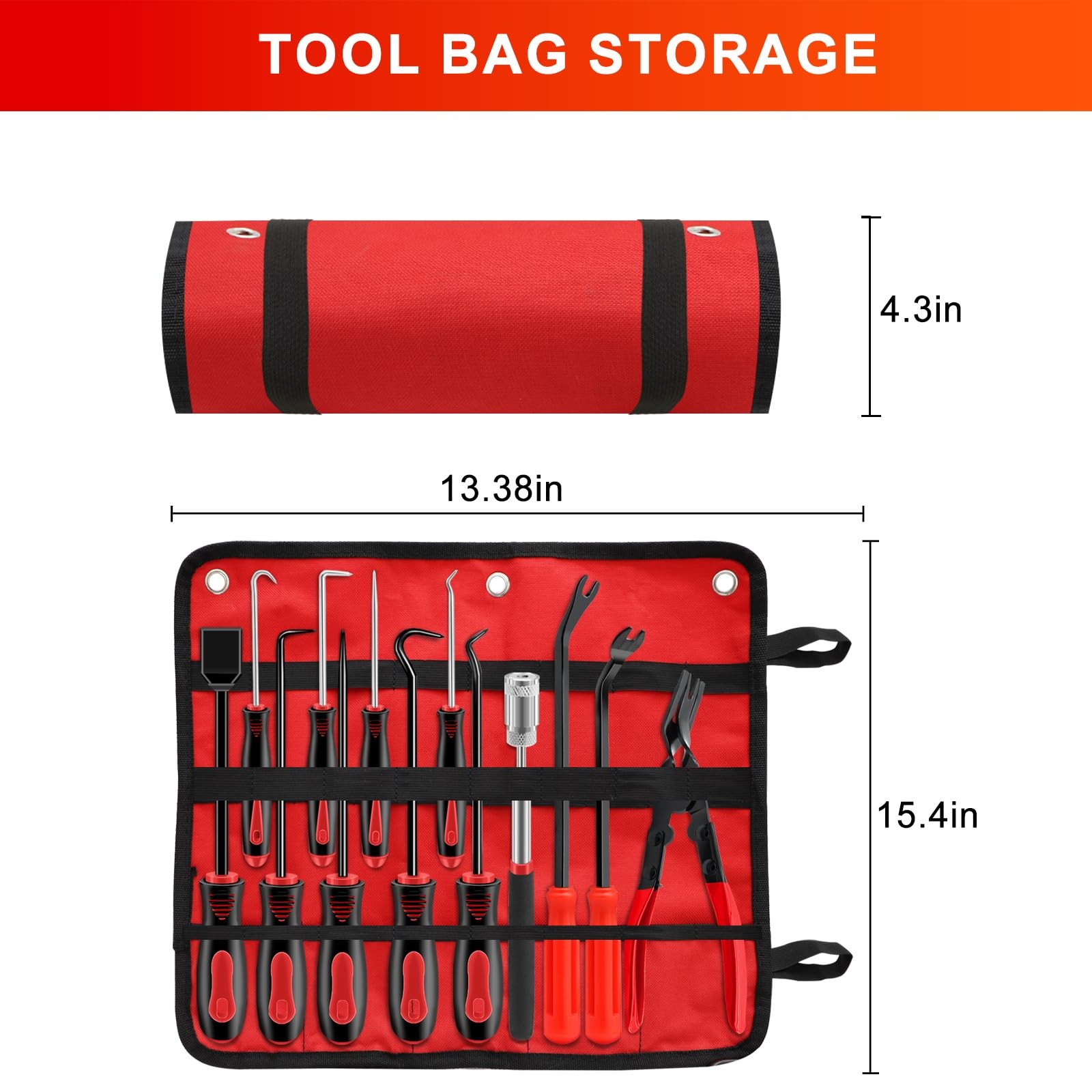 13 Pcs Precision Pick and Hook Tool Set with Clip Removal Plier Rivets red