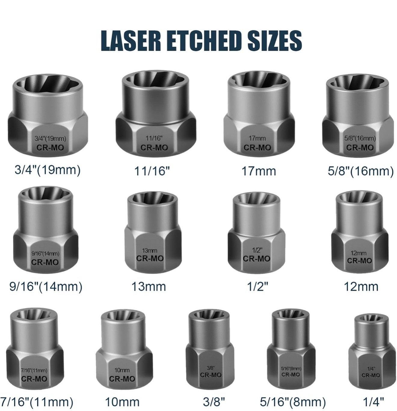 15Pcs Bolt Extractor Kit 3/8″ Dr. Impact Bolt & Nut Screws Stud Remover Socket