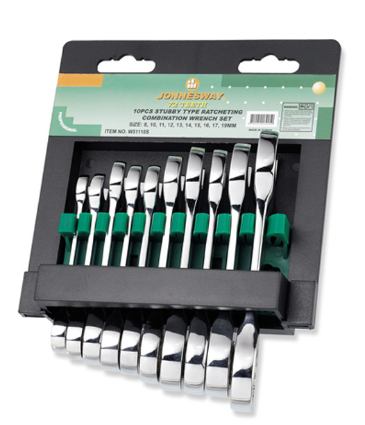 Jonnesway 10 Pcs 72 Teeth STUBBY Type Ratcheting Combination Wrench Metric: 8-19