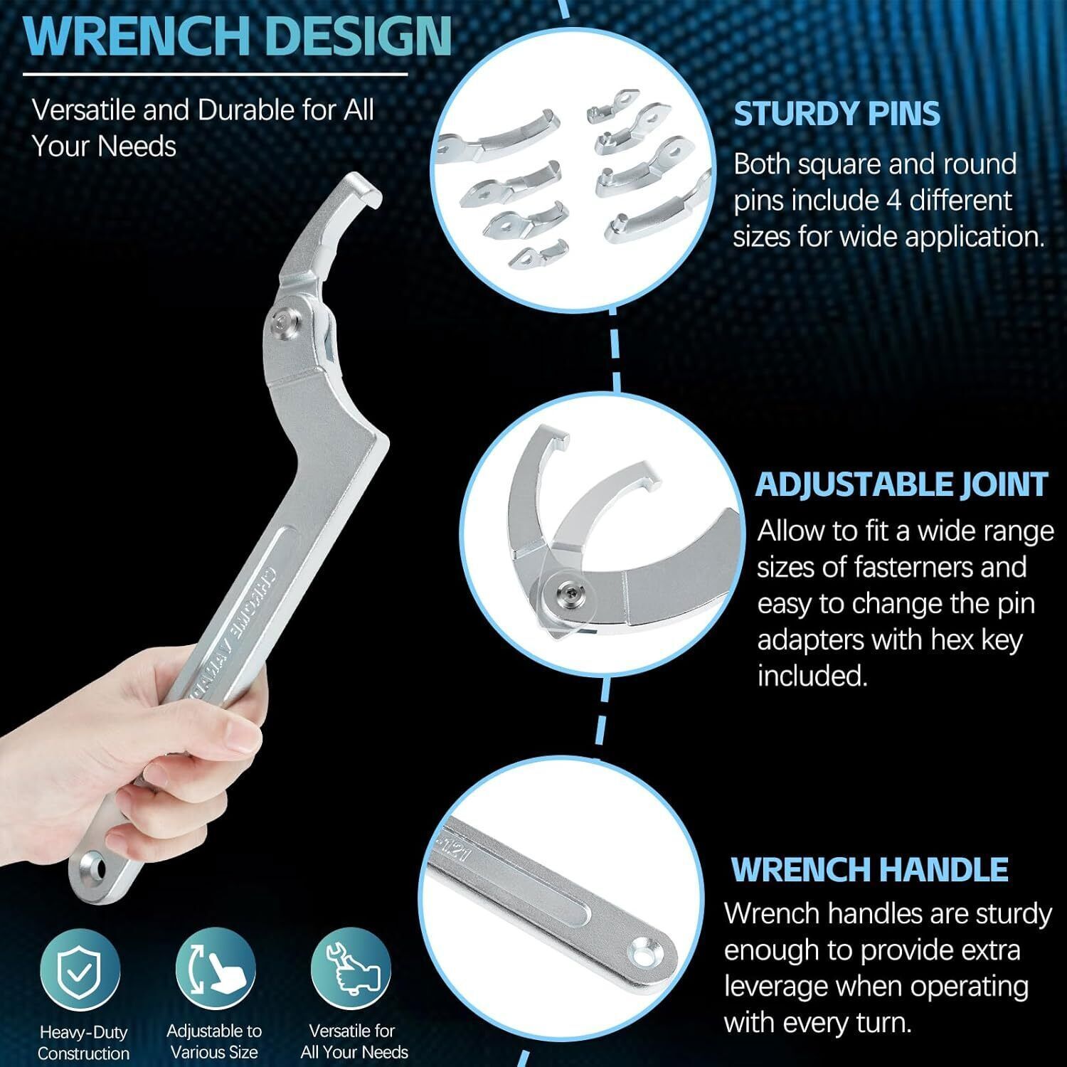 8 Pack Adjustable Hook C Pin Spanner Wrench Tool Set Nut Wrench 3/4″ to 6-1/10″