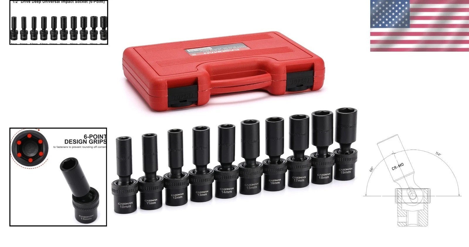 10-Pc 1/2″ Drive Universal Impact Socket Set – Chrome Molybdenum Finish