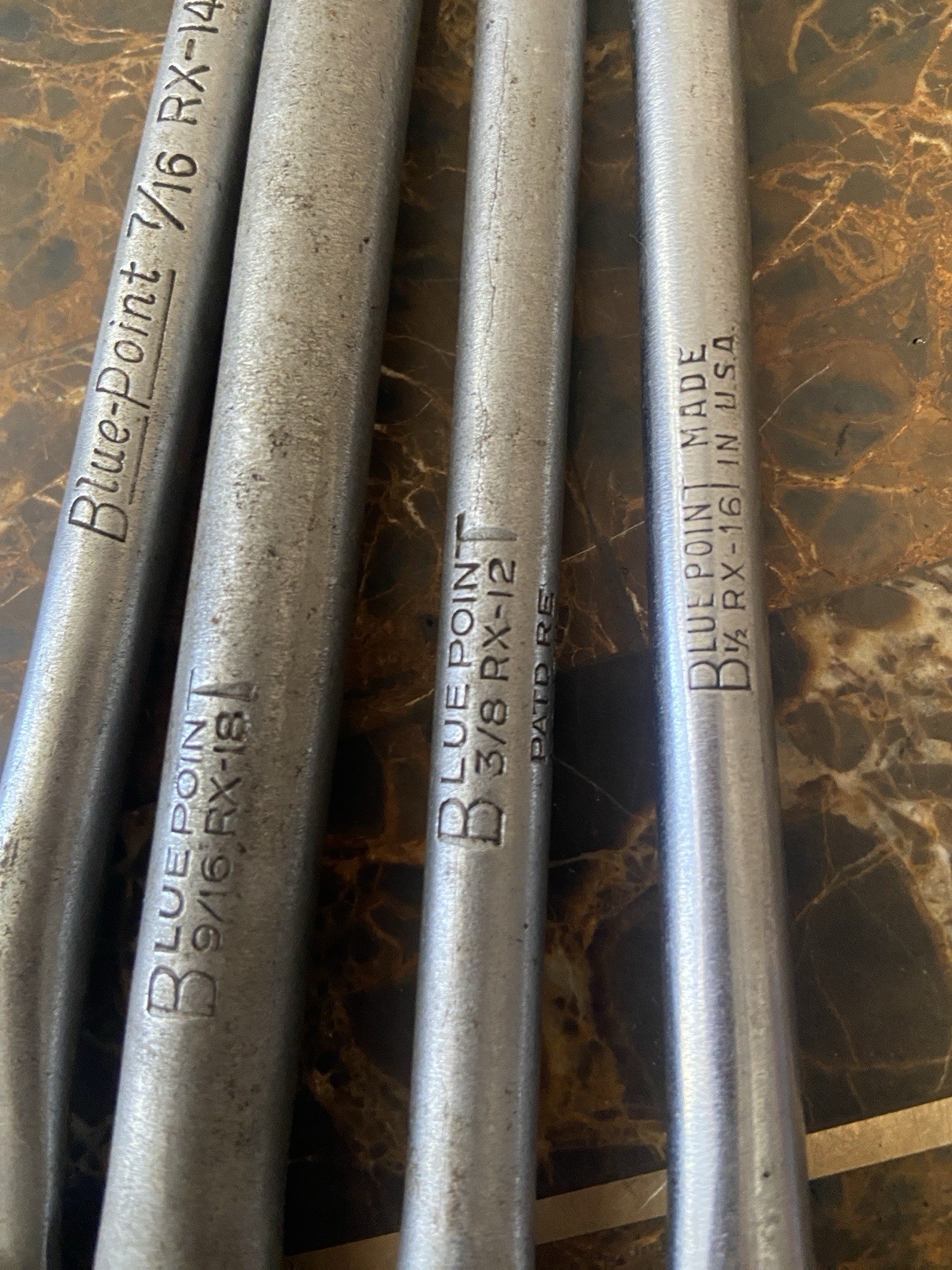 4 PRE-OWNED RX FLARE NUT WRENCHES 7/16, 9/16, 3/8, 1/2 Blue point