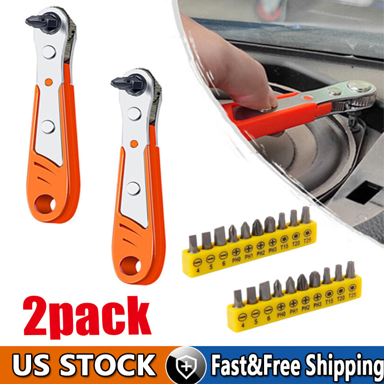 Ratcheting Right Angle Screwdriver Hex Drive 90 Degree Offset + 10pc Bits Set!