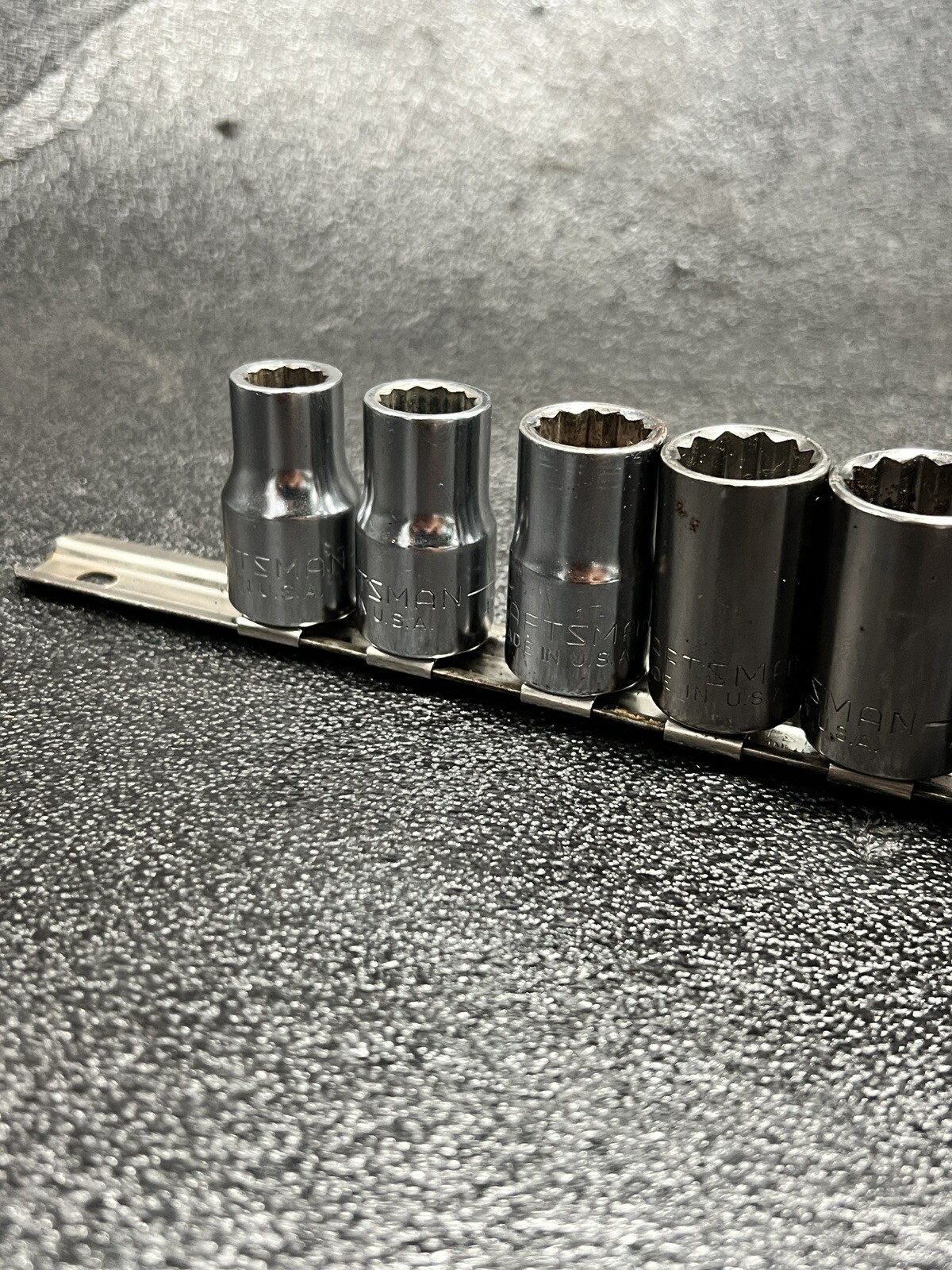 Vintage Craftsman USA Socket Set SAE 11pc 1/2”Dr 12pt 7/16”- to 1-1/4” -G- Rail