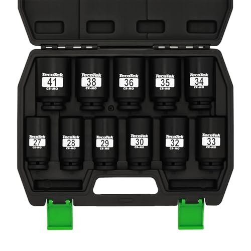 11-Piece 1/2″ Drive Deep Impact Socket Set, 6-Point Cr-Mo Metric Axle Nuts 27mm-