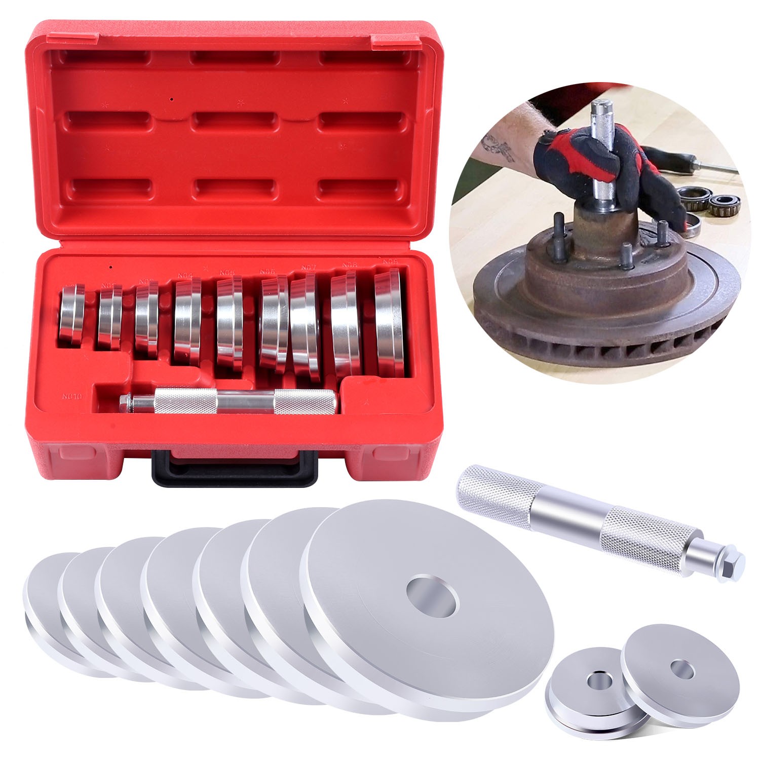 Auto Bearing Race & Seal Driver Set Wheel Axle Bearings Puller Install 10Pcs