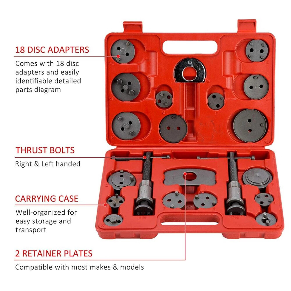 27pcs Universal Disc Brake Caliper Piston Hooks Wind Rewind Tool +case +gloves