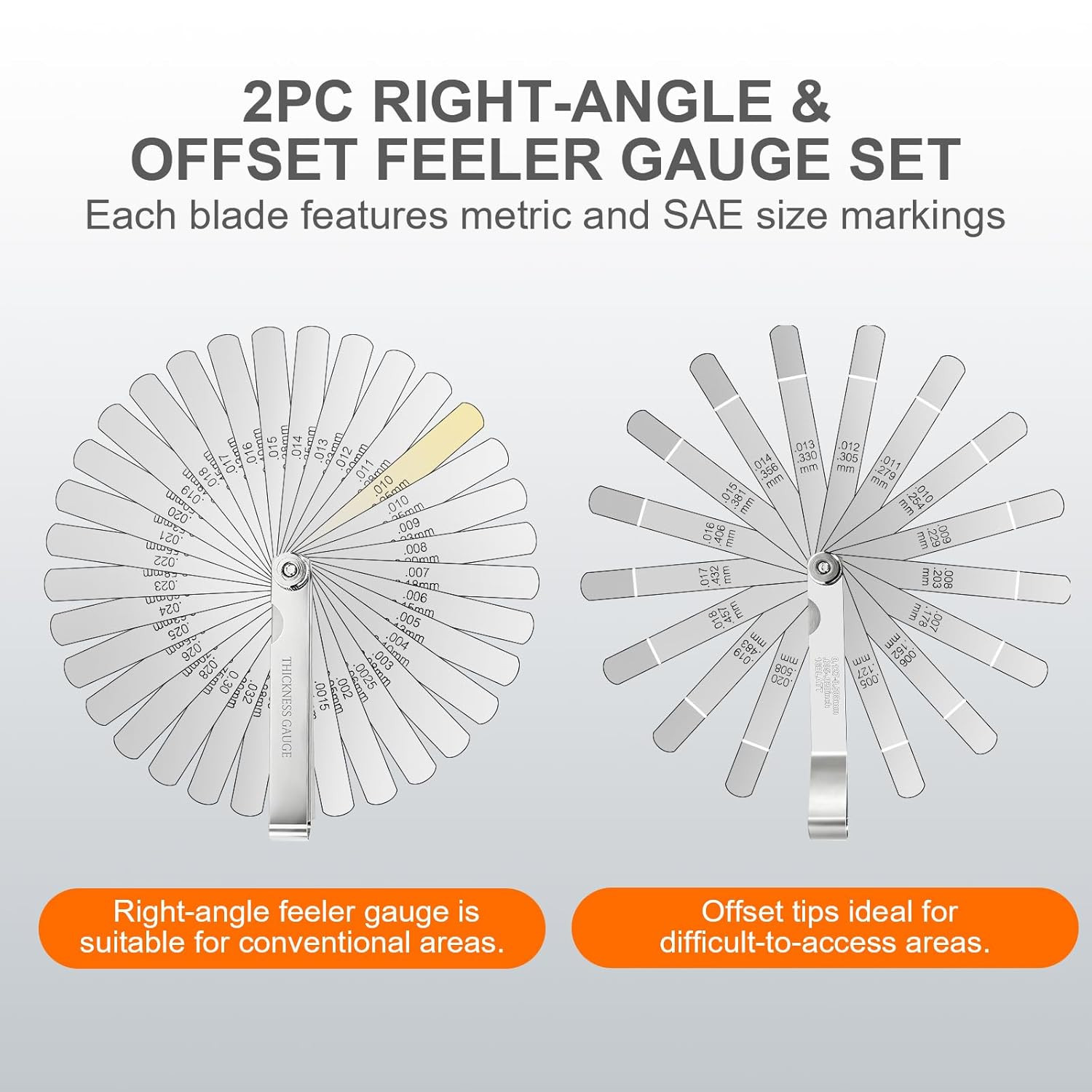 2Pc Feeler Gauge Kit 32 Straight 16 Offset Blades Metric Imperial Measure
