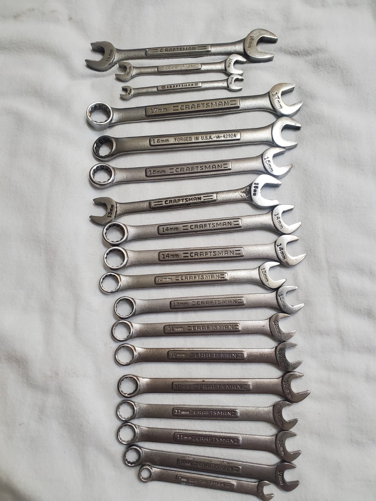 Vintage Craftsman Wrench Lot 18 Mixed Metric SAE Combination Forged In USA VA