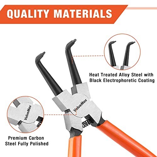 Heavy Duty Snap Ring Pliers Set – 4 PCS Circlip Tools, 7″ Precision Spring Loade