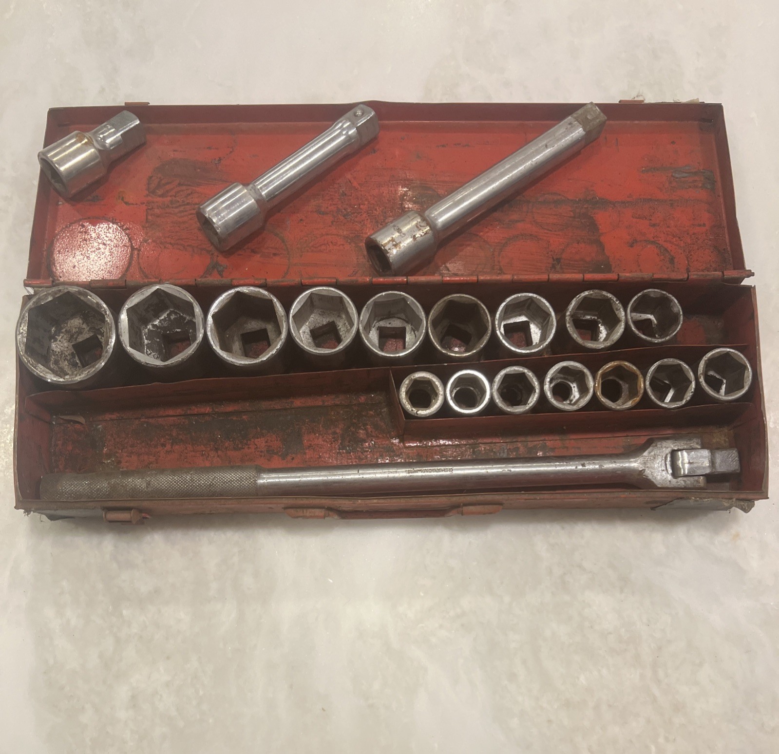 Pro Socket Set: 3/4 in Drive SAE 3/4 to 2”, Breaker Bar, 3 Extensions VTG. JAPAN