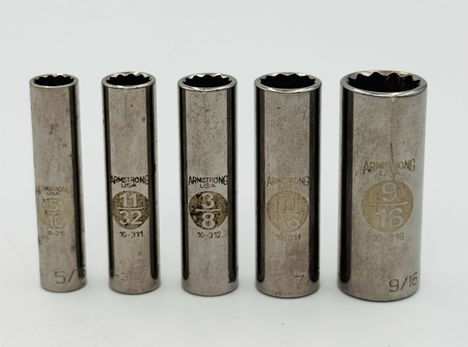 Armstrong USA 1/2” Drive Deep Socket Lot 5/16 11/32 3/8 7/16 9/16 SAE Deep Well