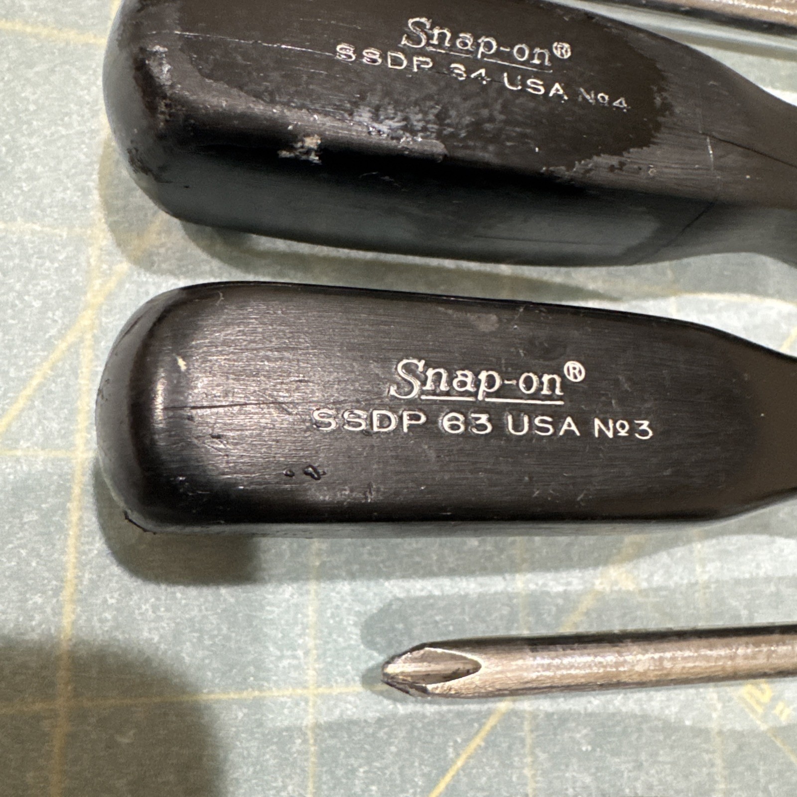 Vintage 6 Lot Snap On Phillips Flat Head Screwdriver Set SSDP SSD Black Handle