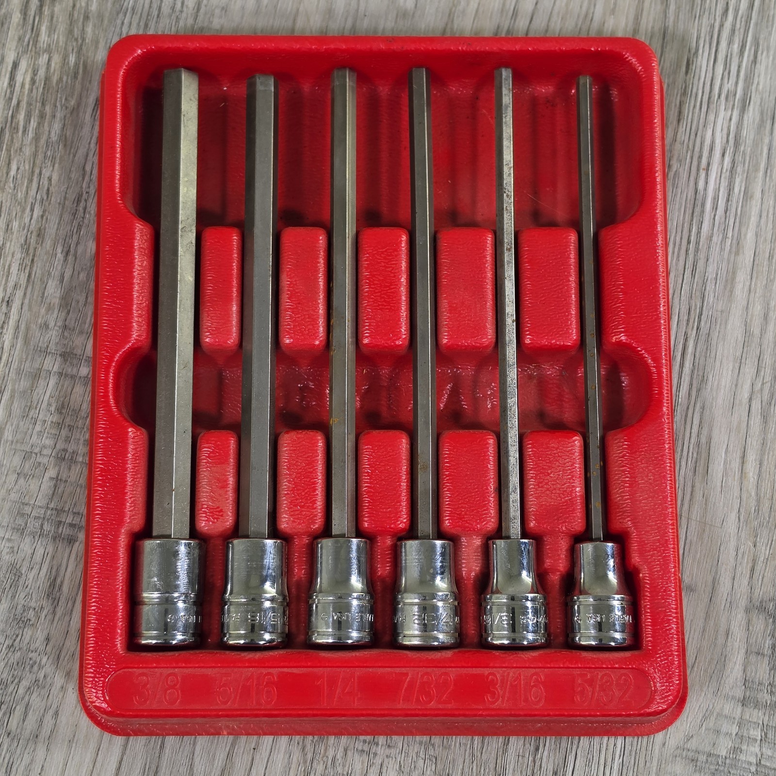 Snap-on 6-Piece Long Hex Allen Socket Driver Set, 5/32″ – 3/8″ W/ Tray Organizer