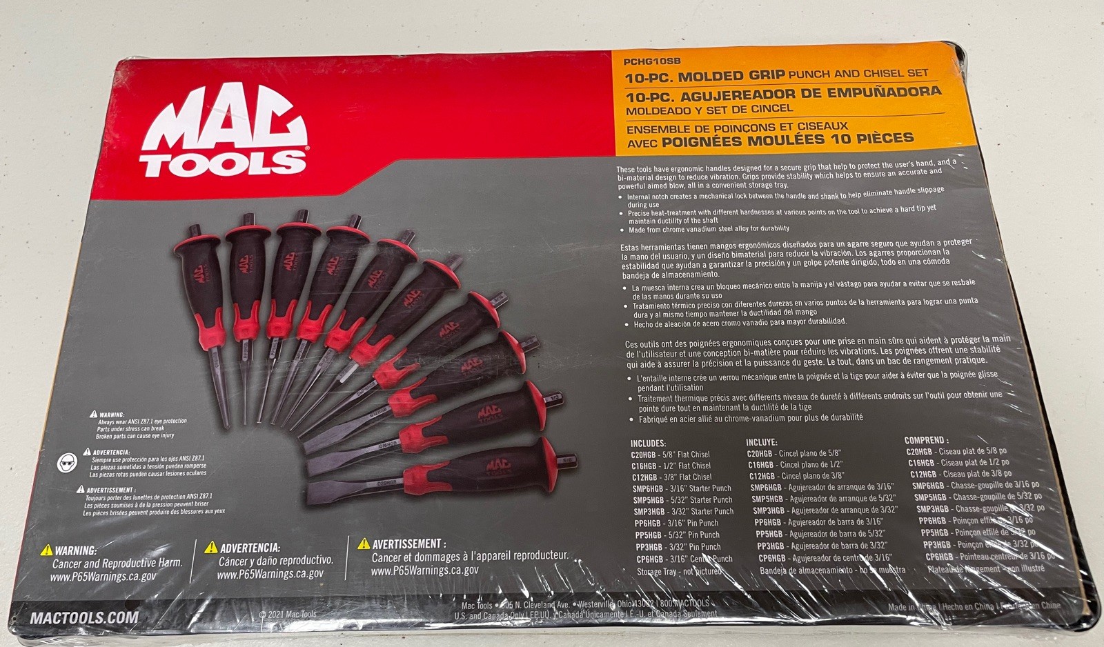 Mac Tools – Moulded Grip – 10pc Punch and Chisel Set – PCHG10SB – New In Box