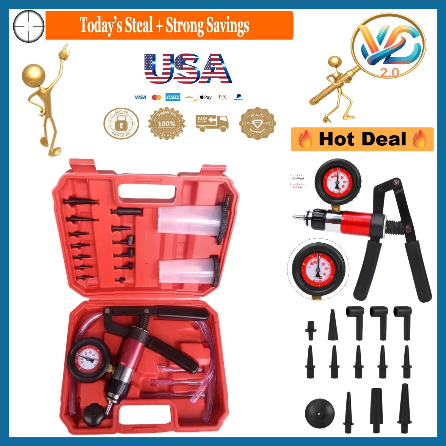 23PCS Brake Bleeder Kit Handheld Vacuum Pump Tester for Car Truck Motorcycle