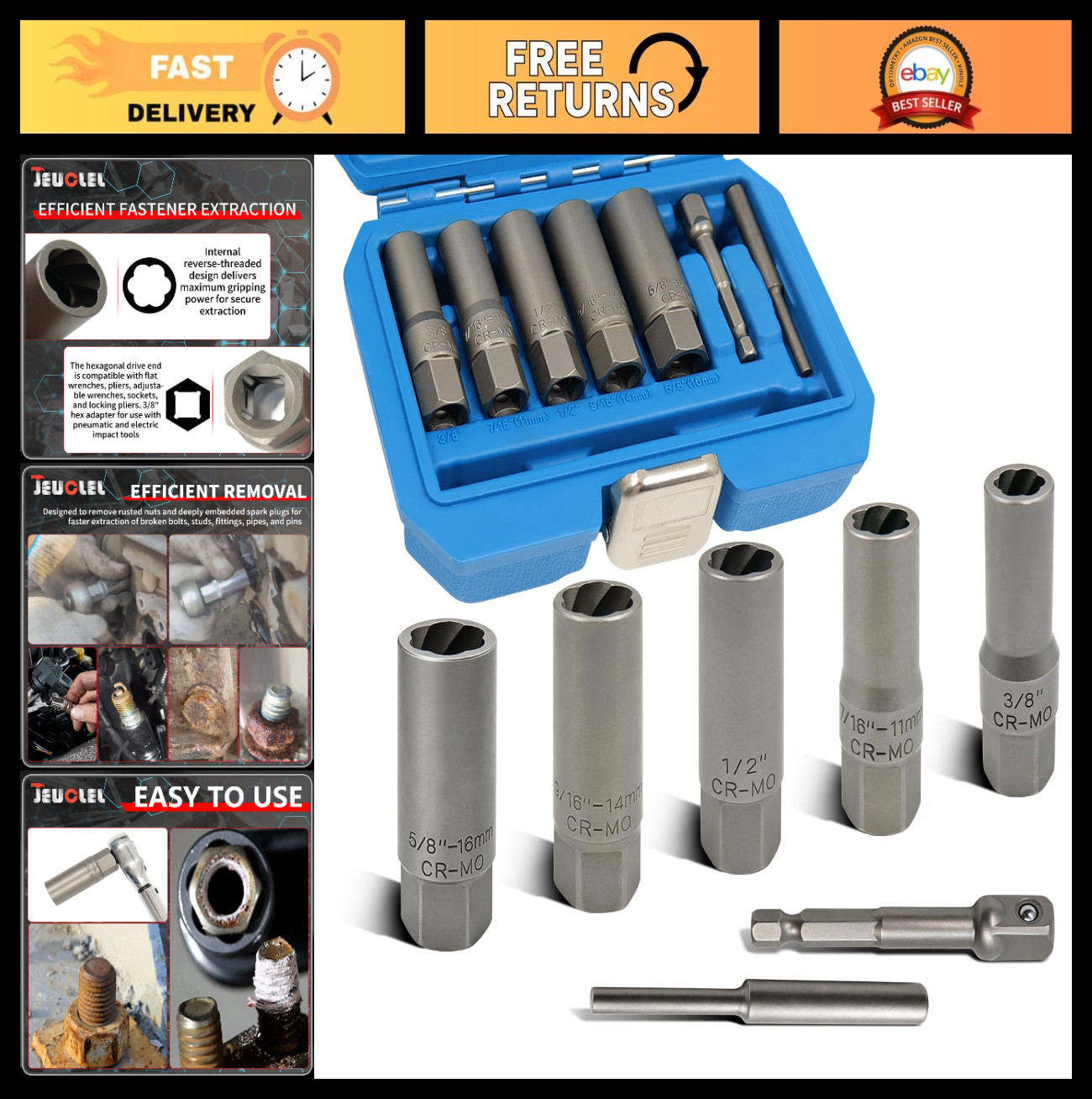 7PCS Spiral Deep Extractor Set – Spark Plug, Broken Bolt & Stud Remover Tool