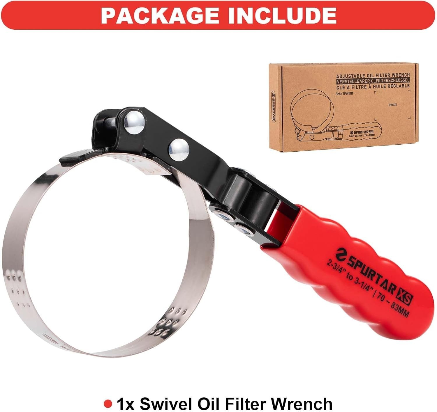HORUSDY Small Swivel Oil Filter Wrench, 2-3/4″ to 3-1/4″ 70-83mm, Orange