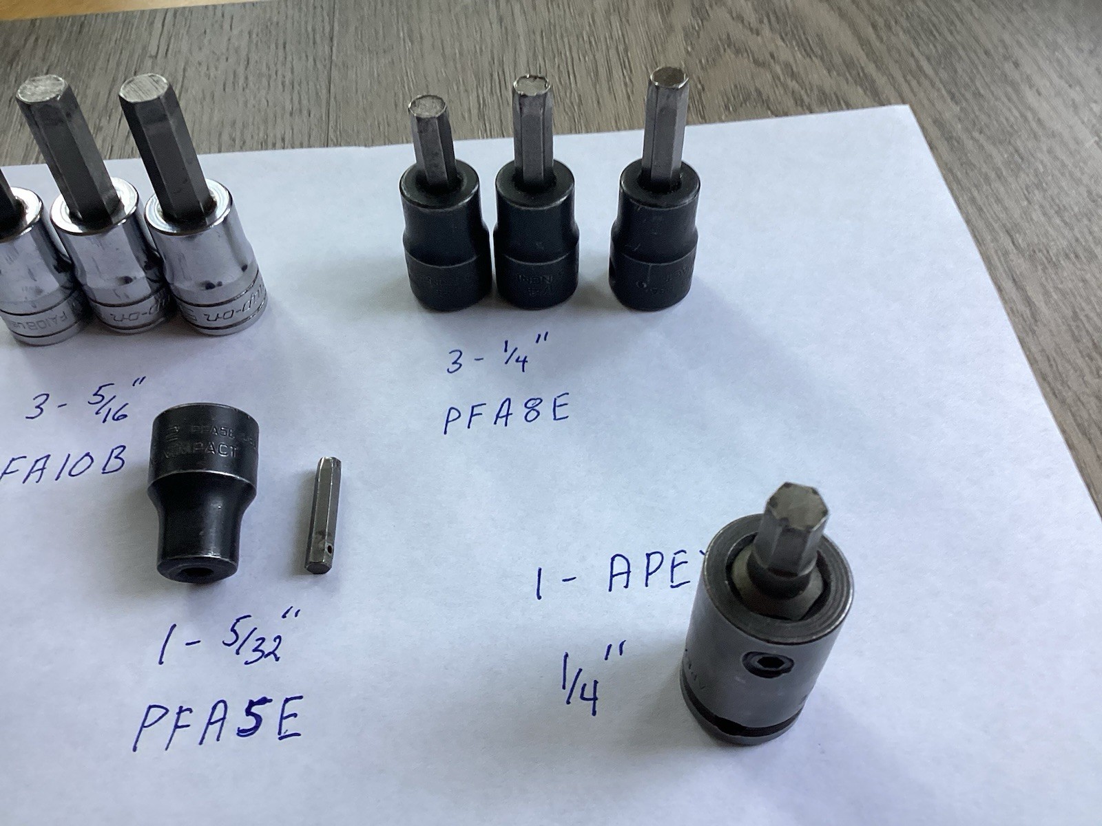 11-various sizes Snap On Hex Drivers and 1- Apex Hex Driver and Thread dresser
