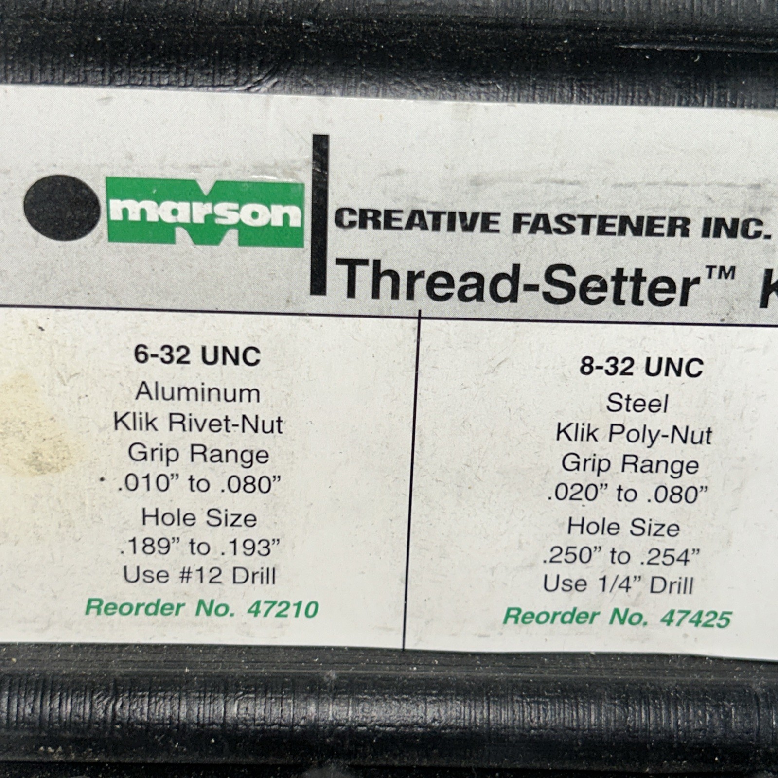 Marson Thread Setter Klik Poly-Nut Kit Steel & Aluminum #34501