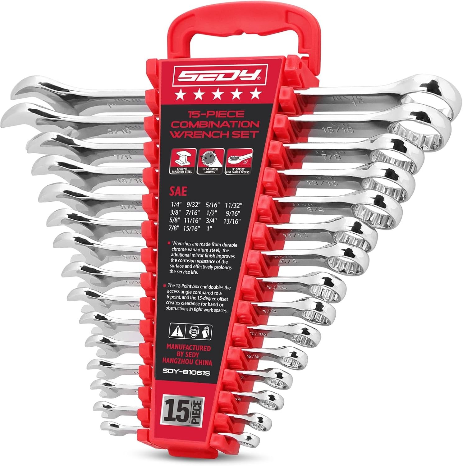 15-Piece SAE Combination Wrench Set, 1/4»–1» 12-Point Open End and Box End …