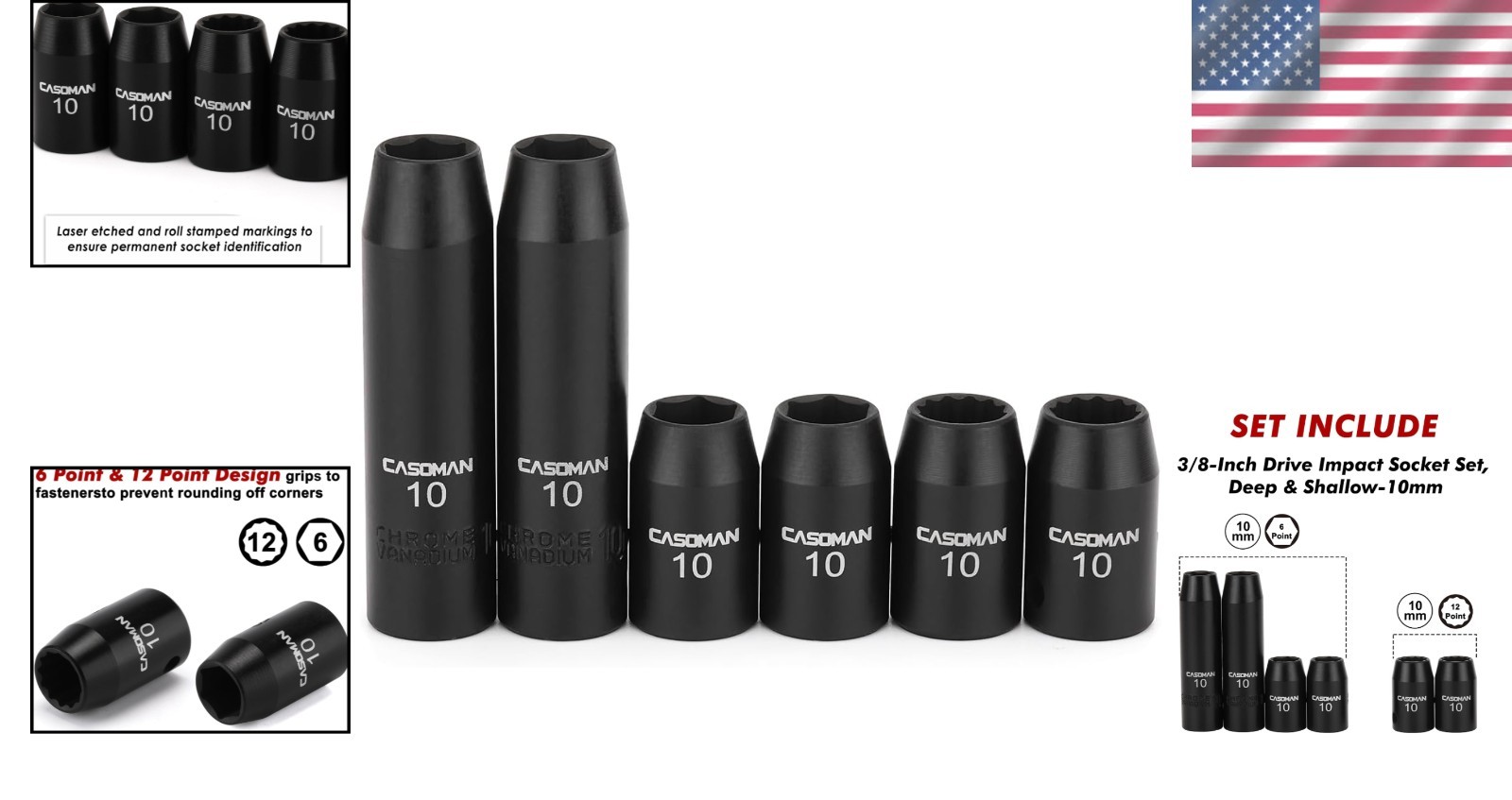 6-Piece Impact Socket Set with High-Visibility Markings for Fast Size Selection