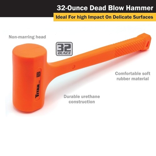 Titan 63032 32 oz. Dead Blow Hammer, Non-Marring Polyurethane Head, Textured