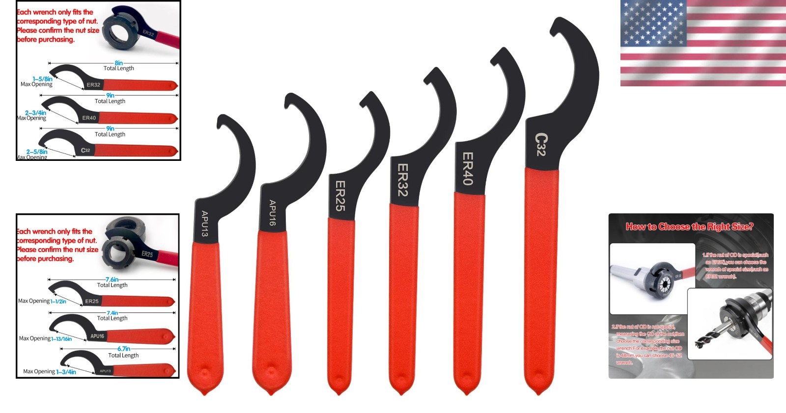 6pcs C-Shape Coilover Spanner Wrench Set for Shock Adjustment – Durable Design