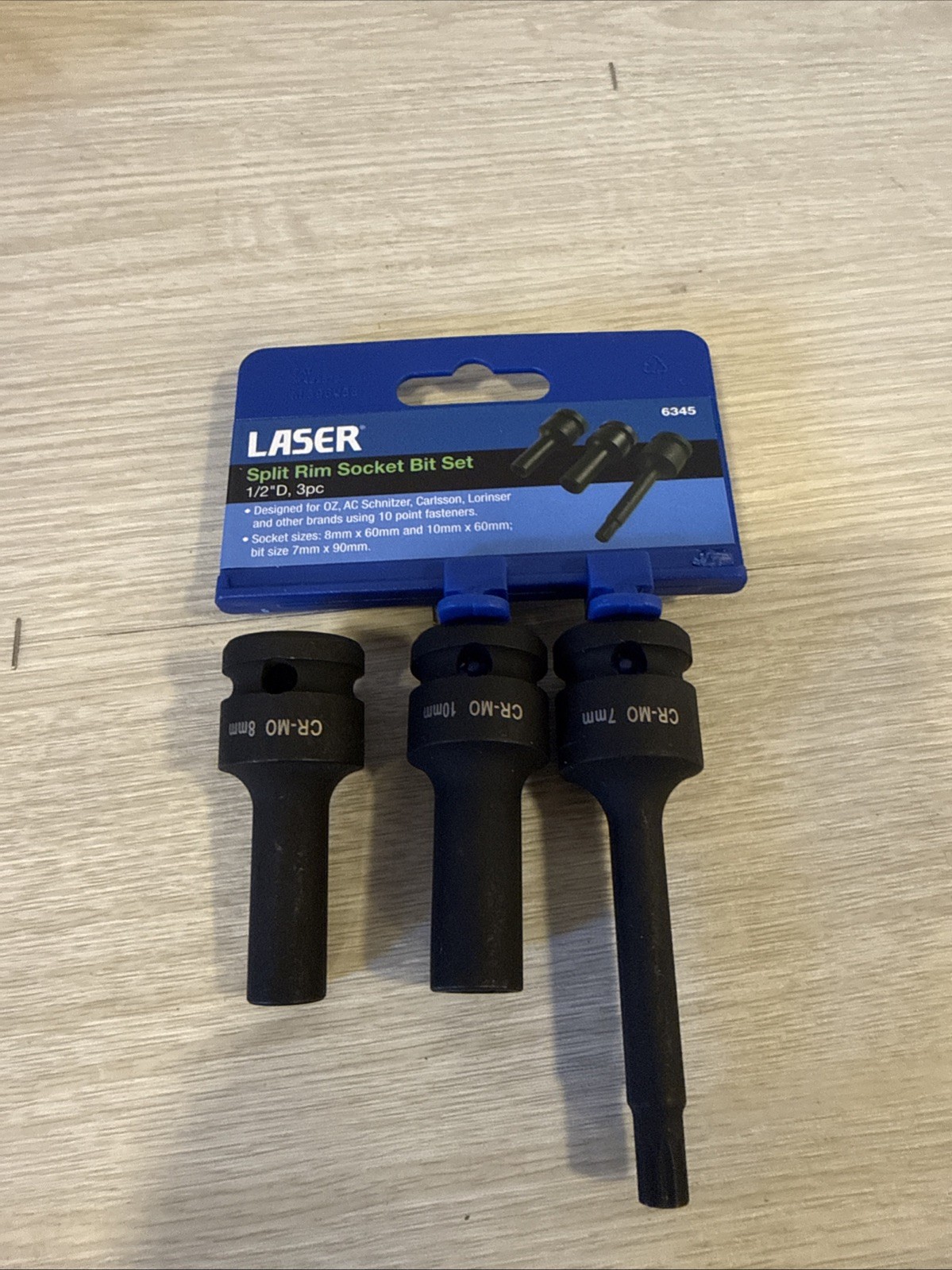 LASER TOOLS 6345 SPLIT RIM SOCKET BITS OZ WHEELS 10 POINT 1/2 DRIVE