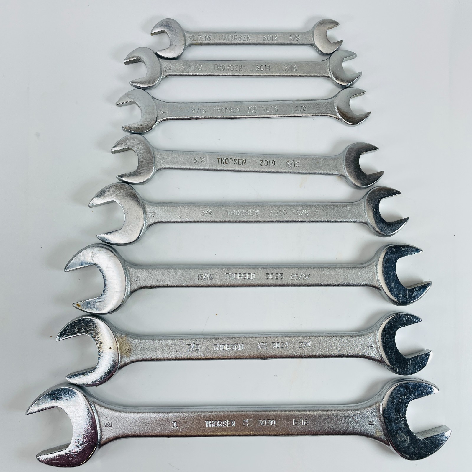 8 VTG Thorsen Double Open End Wrench Set 3/8″– 1″ USA Vintage Tools 3012-3030