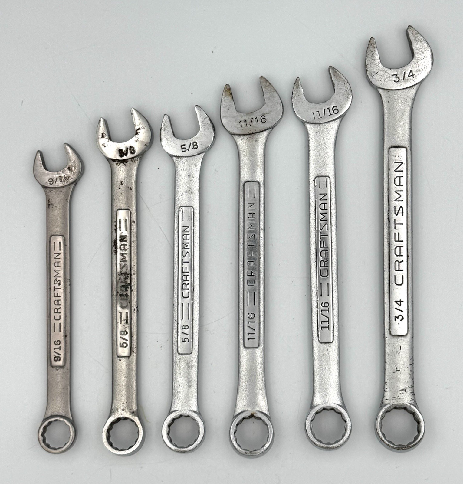 Craftsman USA Combination Wrench Lot 6 Pc SAE 9/16 5/8 11/16 3/4 Raised Panel