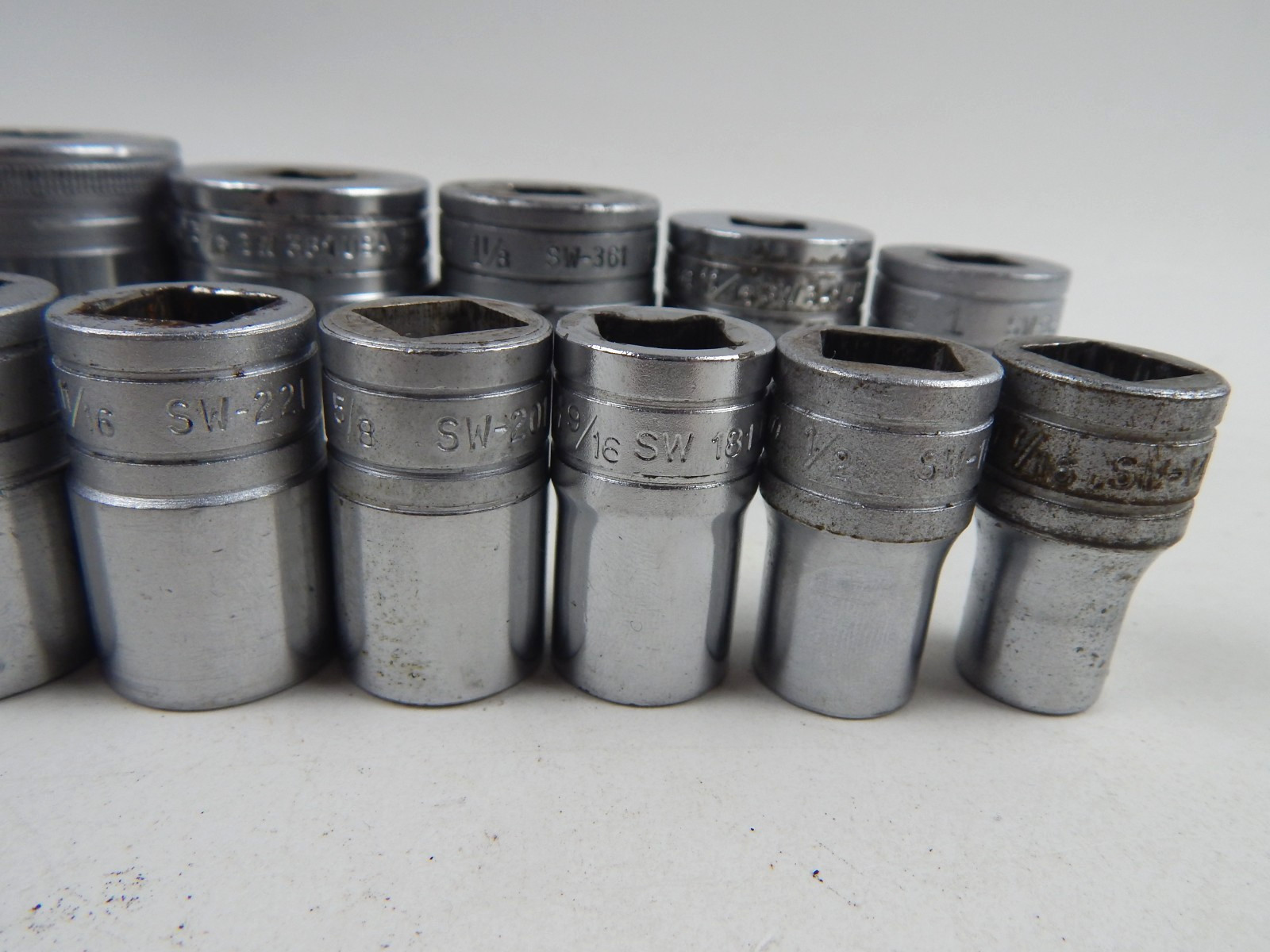 Snap-On SW 12 Point SAE 1/2″ Drive Shallow Socket Set 7/16 to 1-7/16″ USA 21pc