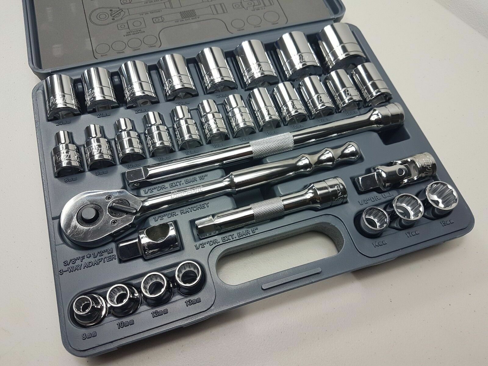 3 x Blue Point Socket Sets, 29pc 1/4″, 77pc 3/8″, 32pc 1/2″ – As sold by Snap On