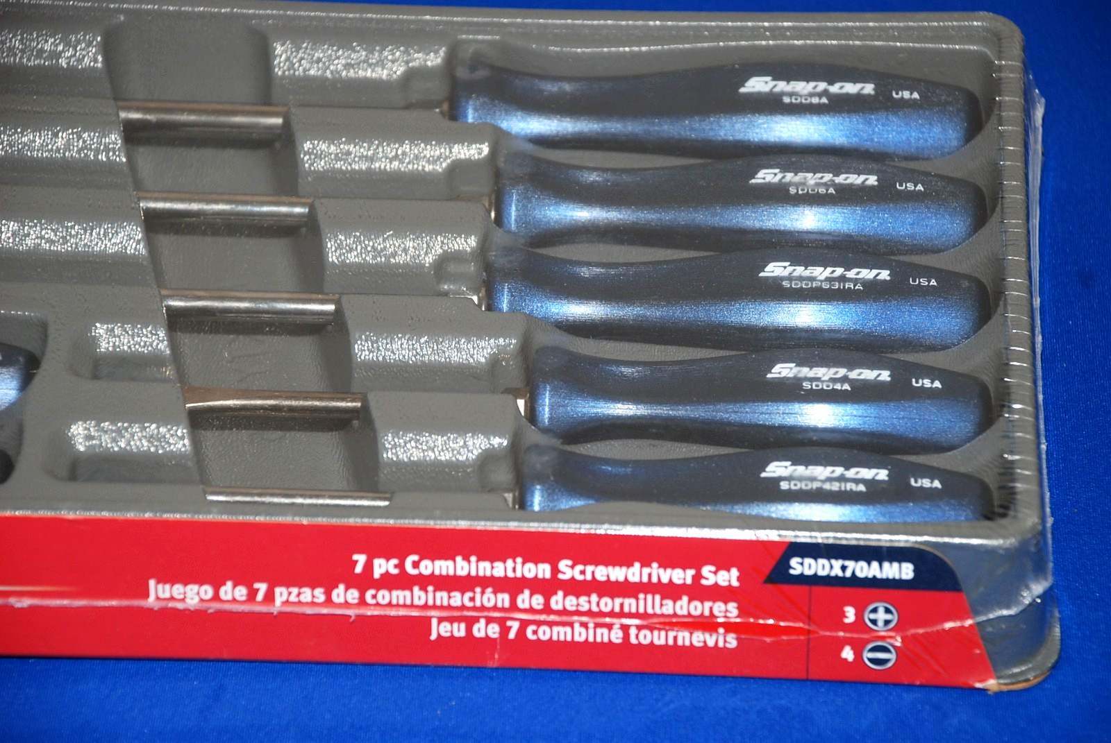 Snap-on NEW Ships for FREE 7 Pc Power Blue Hard Grip Combination Screwdriver Set