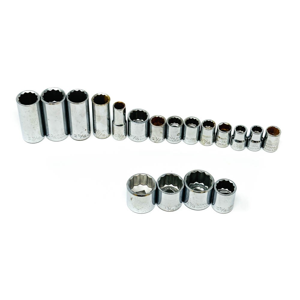 Stanley Workmaster 86-287 6, 12 Pt 3/8 in Drive Socket Set, Made in USA, 18 Pcs