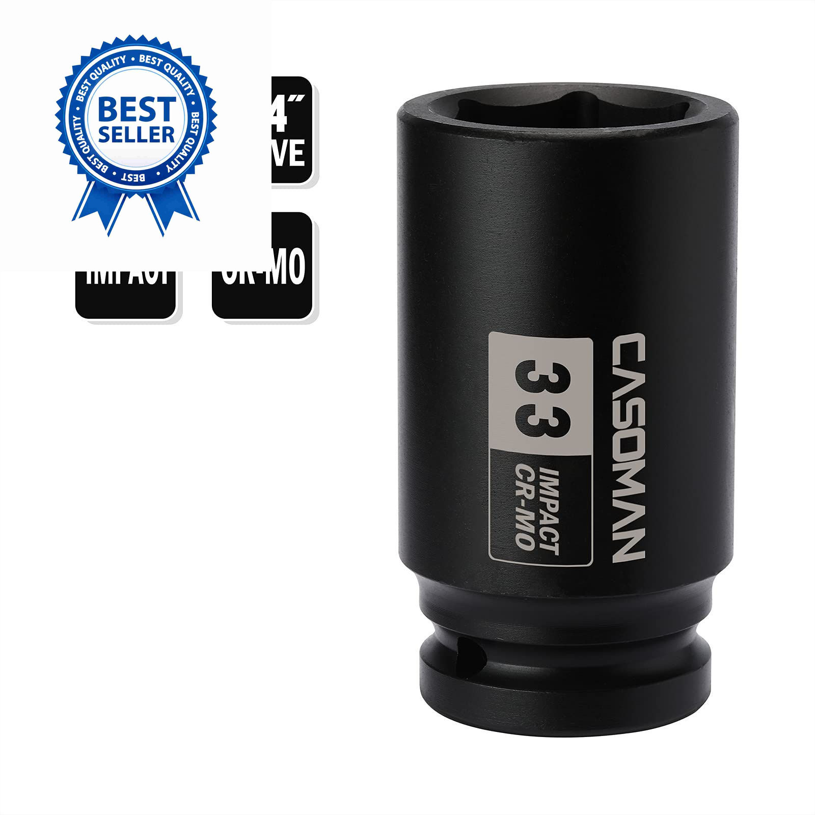 CASOMAN 3/4″ Drive x 33 mm Deep 6 PT Impact Socket, CR-MO, 3/4-inch 33mm