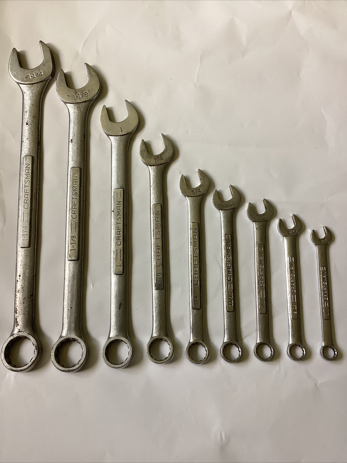 9 pc Craftsman Combination Wrench Set- V, VV 12 pt SAE 1/2” to 1-1/4″ Made USA