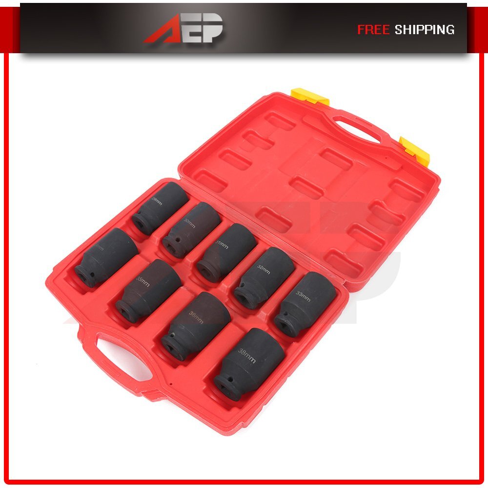 9pcs Deep Impact Socket Set 1/2″ Drive Metric Axle Hub Nut Socket 29-38mm
