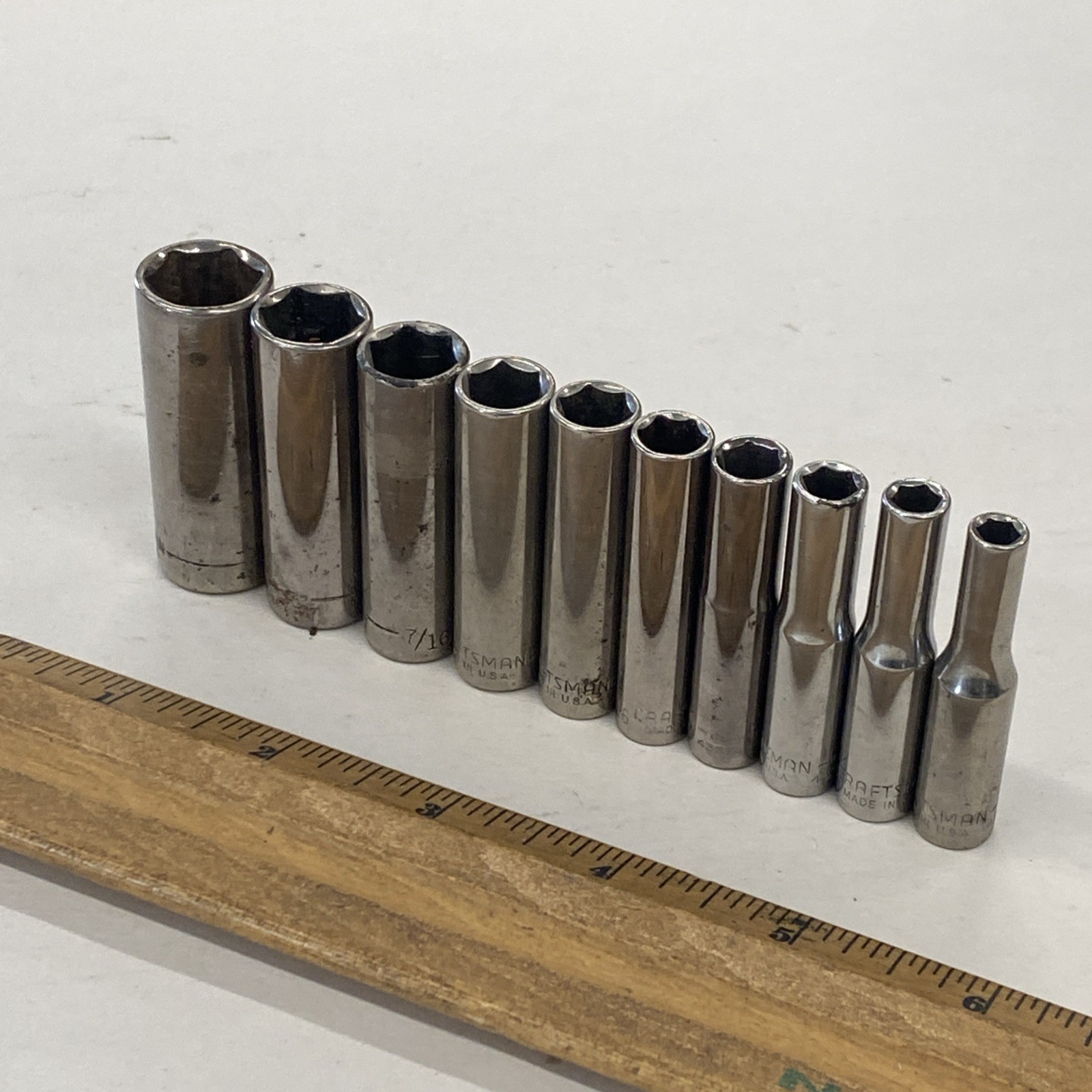 Craftsman USA 1/4 dr. 9 pc. 6 pt socket set Mixed Series Deep 3/16 – 9/16, M0883