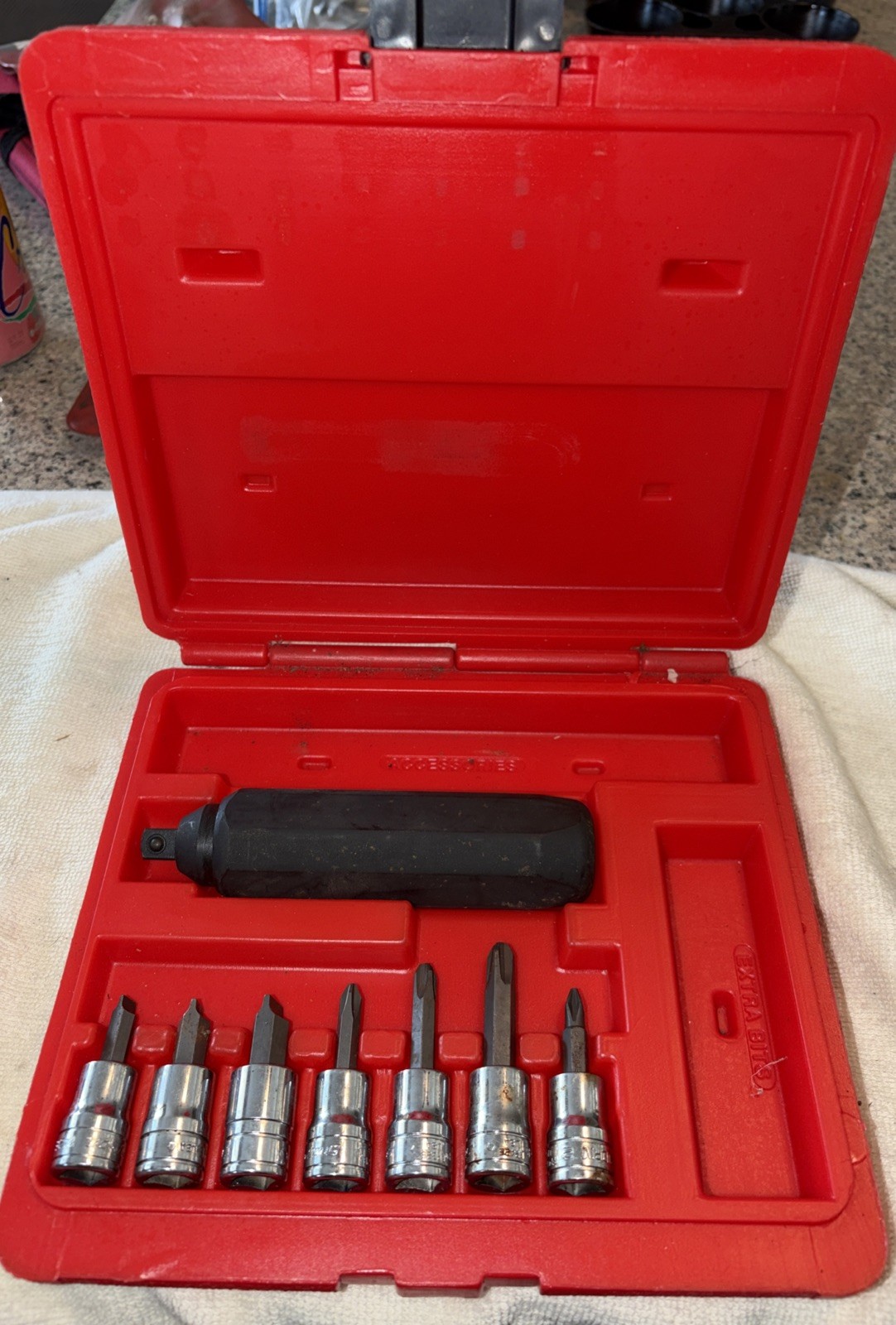 Snap On, 208EPIT, 8pc, 3/8″ Drive Impact Driver Set W/Case, EUC