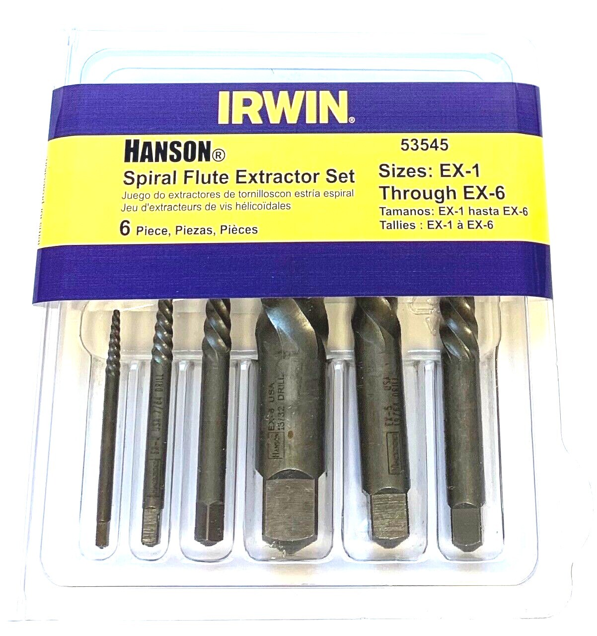 6 PIECE SCREW EXTRACTOR SET IRWIN HANSON #53545 SPIRAL FLUTE EX1-EX6 – USA