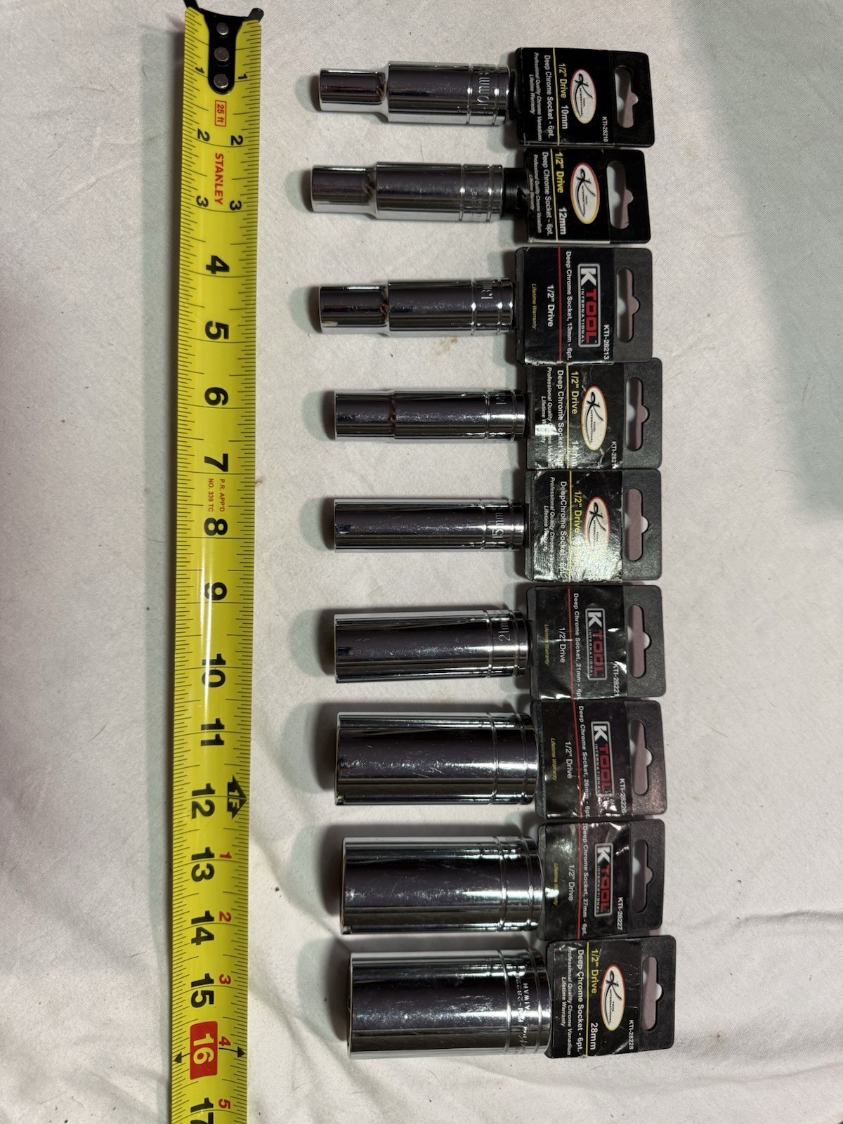 New K Tool 1/2” Drive Deep Metric Socket Set. 17 Pieces From 10mm To 28mm