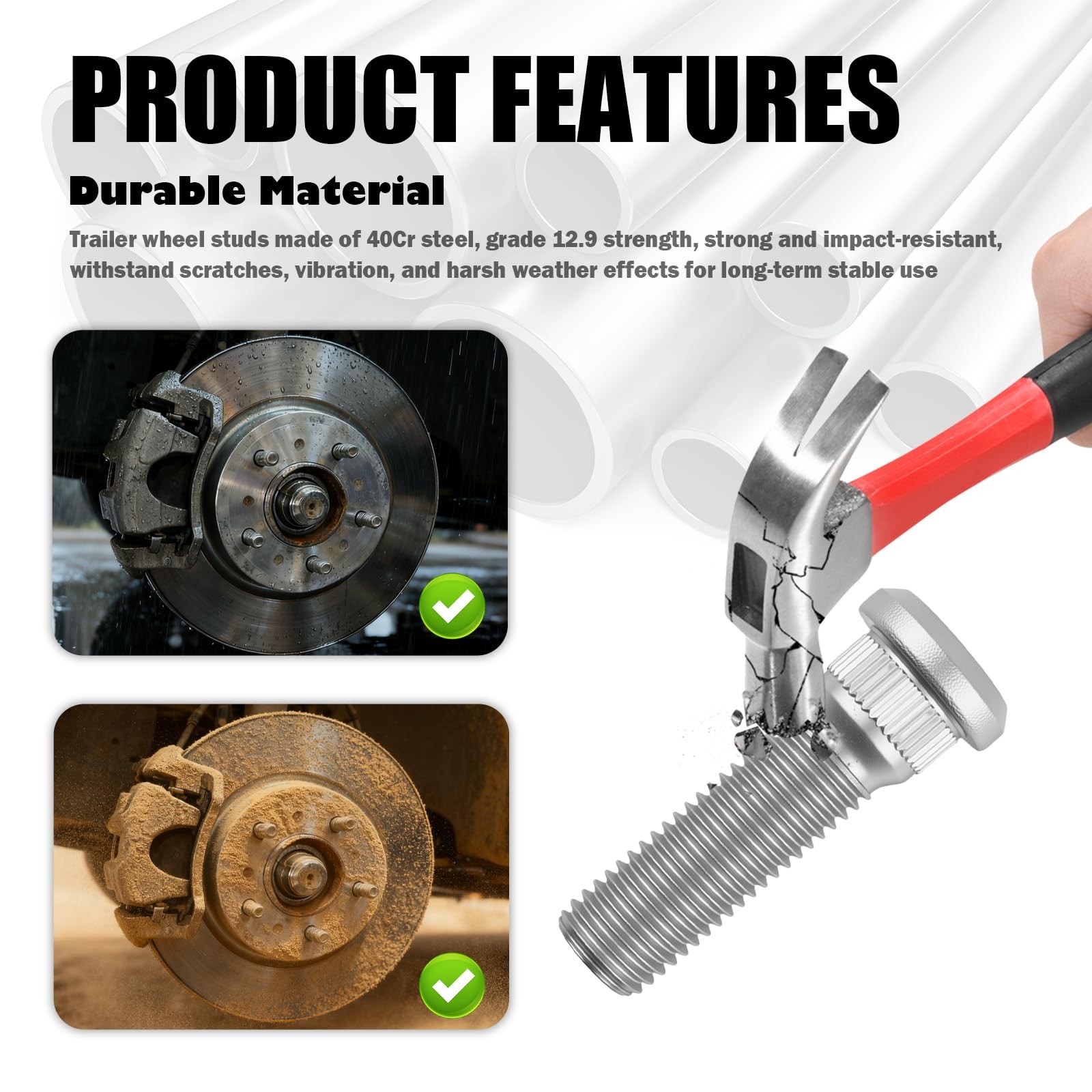 6PCS Trailer Wheel Studs 1/220 UNF, 12.9 Grade Bolts for 20007000 Lb Axles